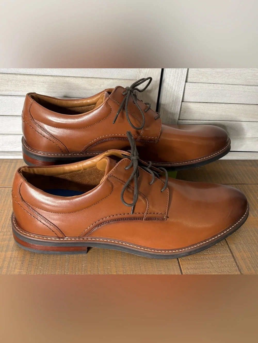 Nunn Bush Cognac Brown Leather Plain Toe Oxford Dress Shoes US Men's 13 M